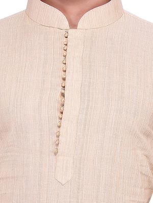 beige cotton kurta pyjama set - 11513641 - Standard Image - 4