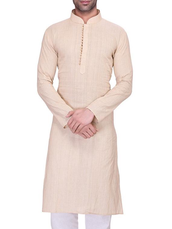 beige cotton kurta pyjama set - 11513641 - Zoom Image - 1