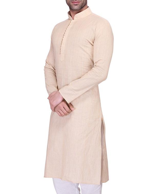 beige cotton kurta pyjama set - 11513641 - Zoom Image - 2