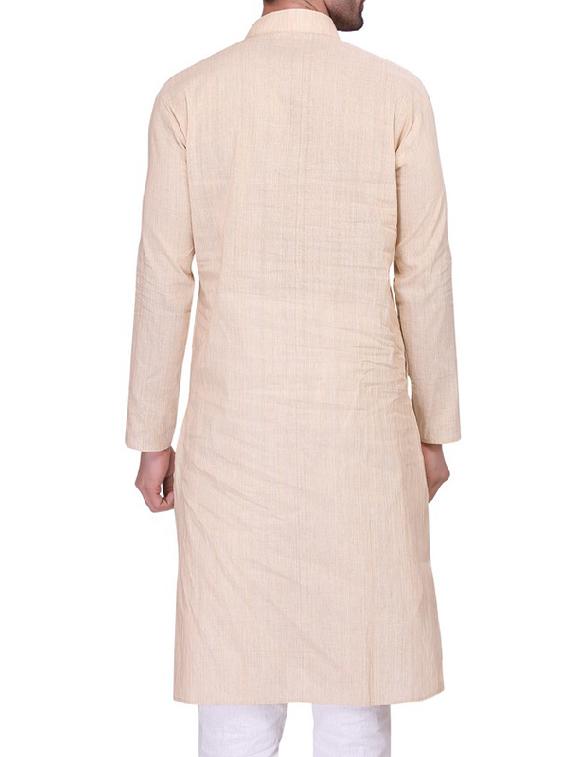 beige cotton kurta pyjama set - 11513641 - Zoom Image - 3