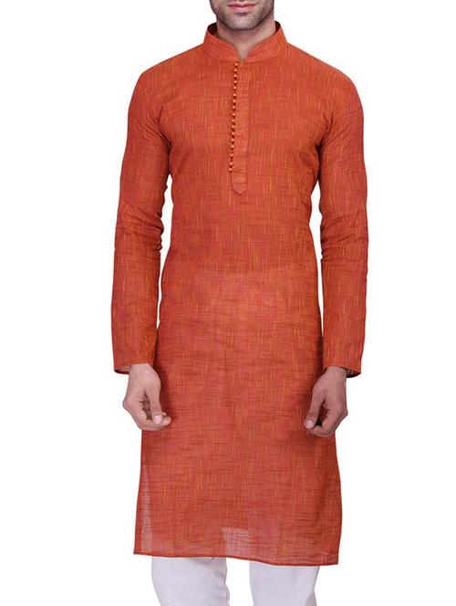 brick red cotton kurta - 11513656 -  Standard Image - 0