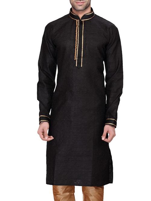 solid black cotton kurta pyjama set - 11513666 -  Standard Image - 0