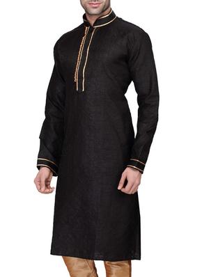 solid black cotton kurta pyjama set - 11513666 - Standard Image - 2