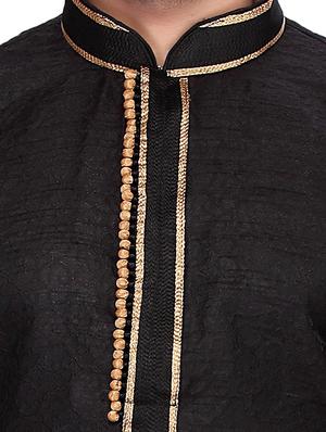 solid black cotton kurta pyjama set - 11513666 - Standard Image - 4