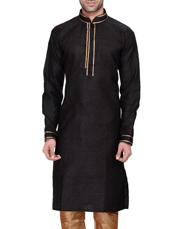 solid black cotton kurta pyjama set - 11513666 - Zoom Image - 1