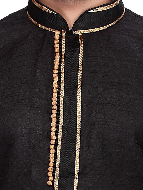 solid black cotton kurta pyjama set - 11513666 - Zoom Image - 4