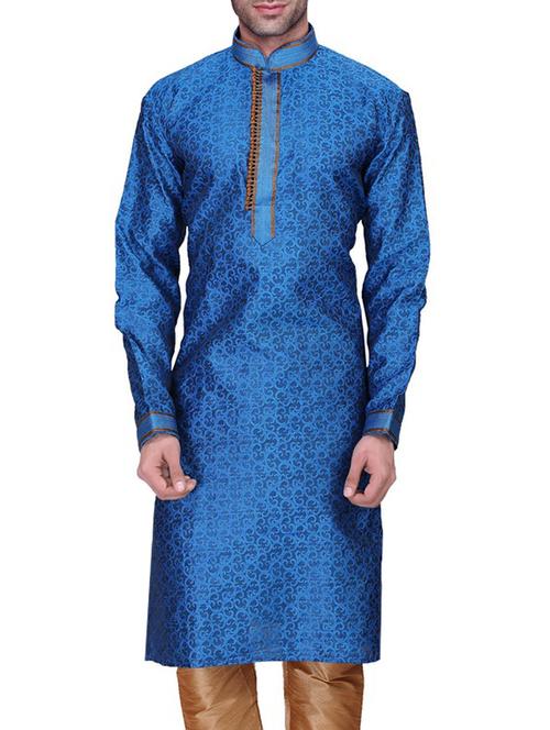 blue self print cotton kurta pyjama set - 11513671 - Standard Image - 1