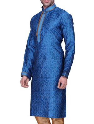 blue self print cotton kurta pyjama set - 11513671 - Standard Image - 2