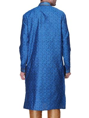blue self print cotton kurta pyjama set - 11513671 - Standard Image - 3