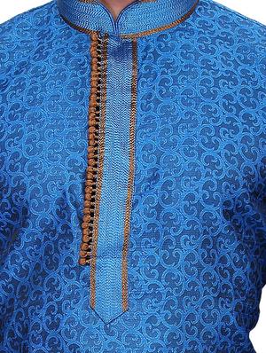 blue self print cotton kurta pyjama set - 11513671 - Standard Image - 4