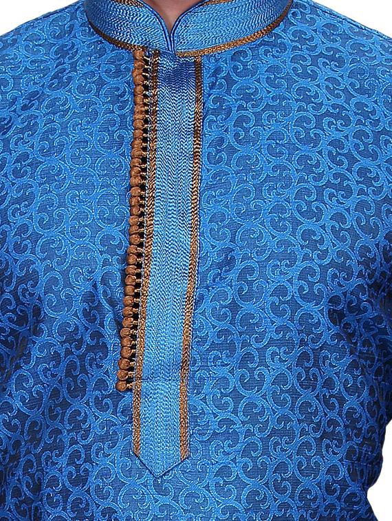 blue self print cotton kurta pyjama set - 11513671 - Zoom Image - 4
