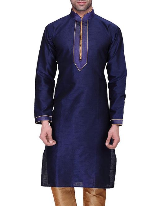 navy blue cotton kurta pyjama set - 11513691 - Standard Image - 1