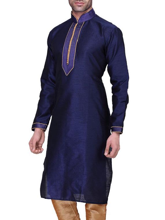 navy blue cotton kurta pyjama set - 11513691 - Zoom Image - 2