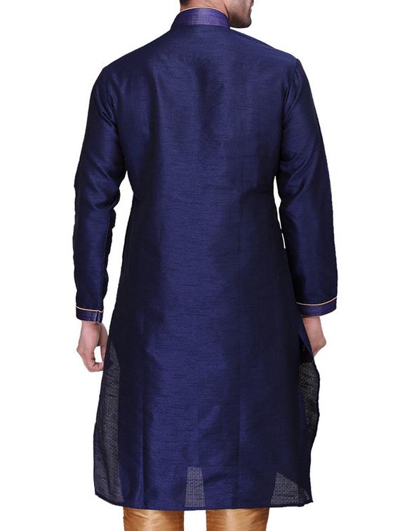 navy blue cotton kurta pyjama set - 11513691 - Zoom Image - 3