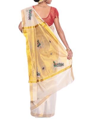 beige cotton kasavu saree with blouse - 11514578 - Standard Image - 2