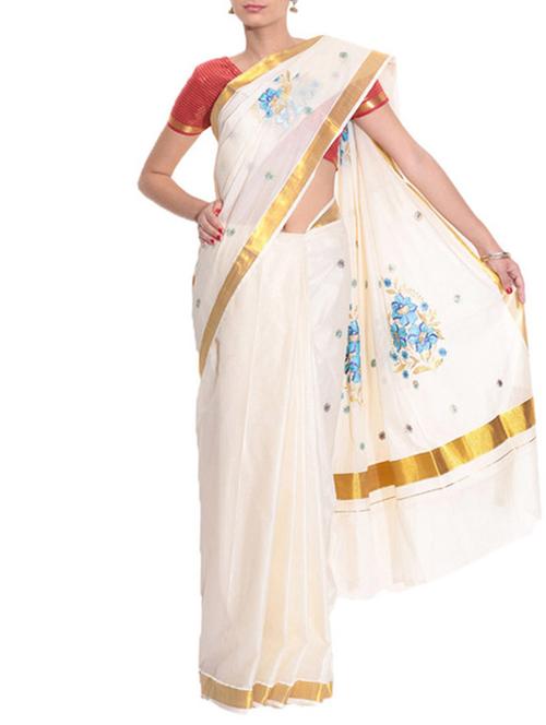 beige cotton kasavu saree with blouse - 11514600 - Standard Image - 1