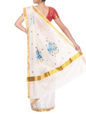 beige cotton kasavu saree with blouse - 11514600 - Standard Image - 2