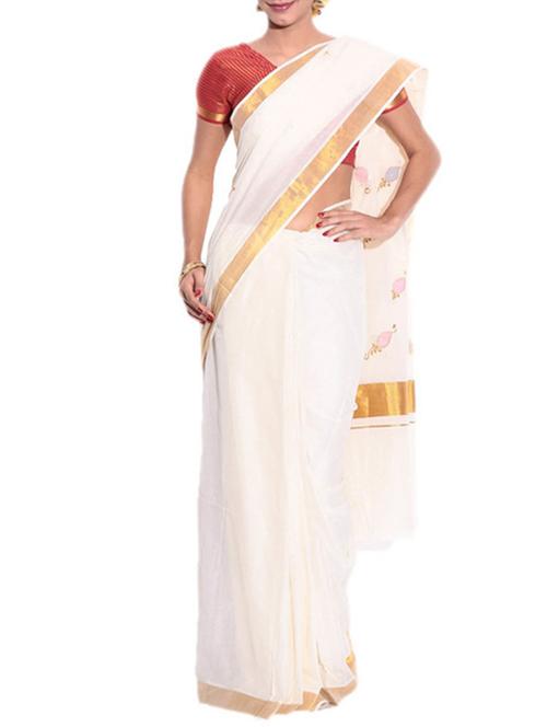 beige cotton kasavu saree with blouse - 11514615 - Standard Image - 1
