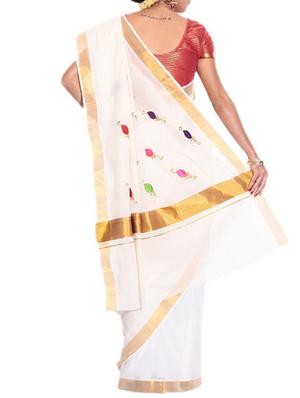beige cotton kasavu saree with blouse - 11514615 - Standard Image - 2