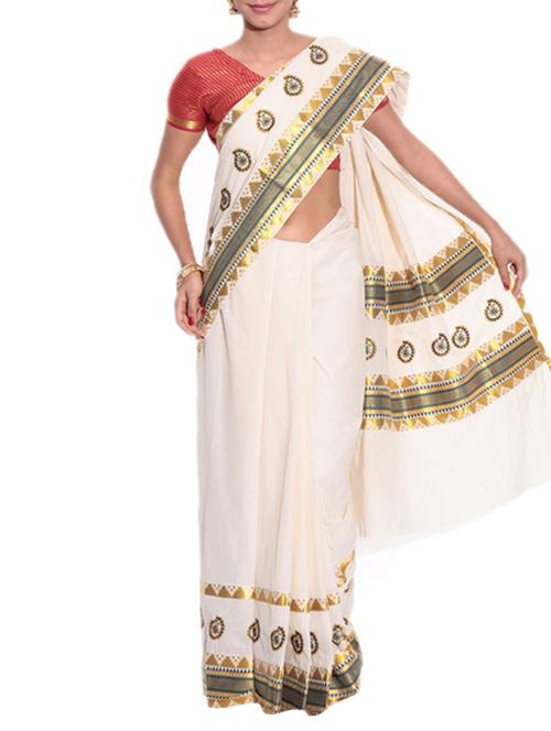 beige cotton kasavu saree with blouse - 11514661 - Standard Image - 1