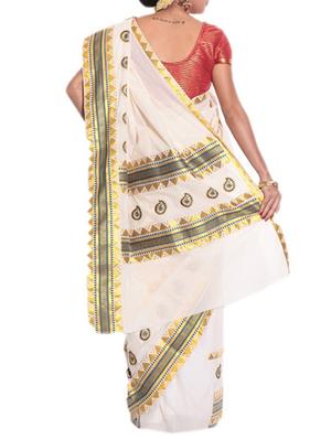 beige cotton kasavu saree with blouse - 11514661 - Standard Image - 2