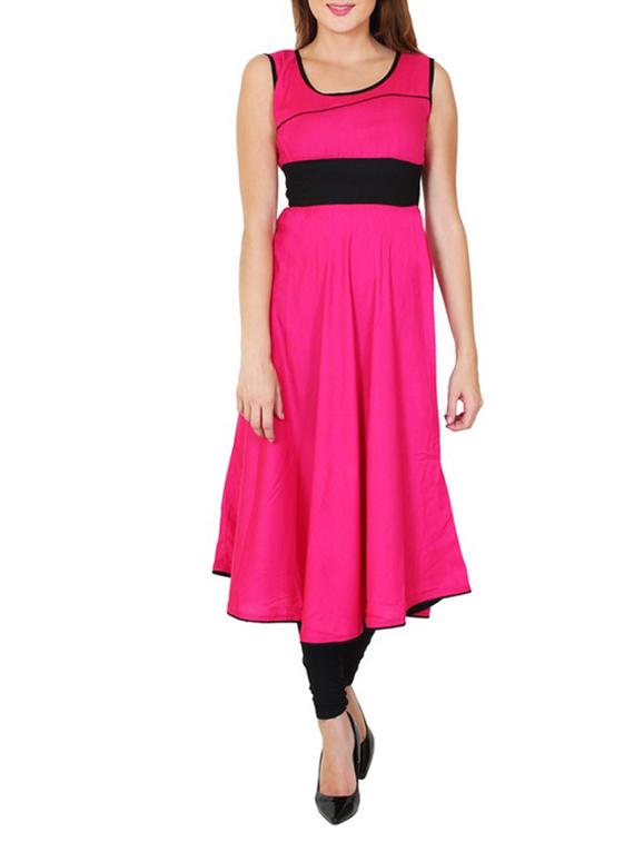 pink viscose flared kurta - 11514952 - Zoom Image - 1