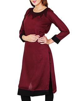 maroon rayon kurta - 11514961 - Zoom Image - 2