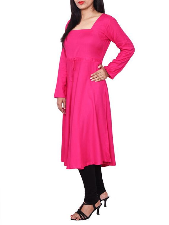 pink viscose flared kurta - 11515010 - Zoom Image - 2
