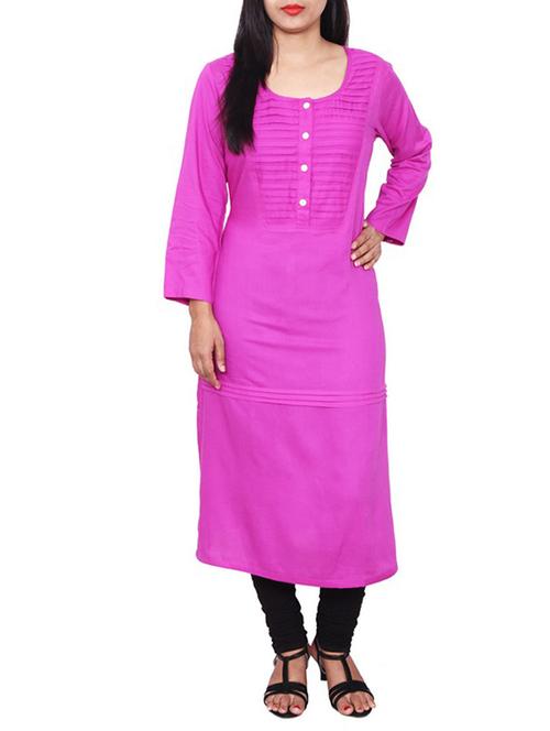 pink viscose straight kurta - 11515018 - Standard Image - 1