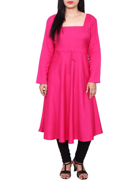 pink solid rayon kurta - 11515102 - Zoom Image - 1