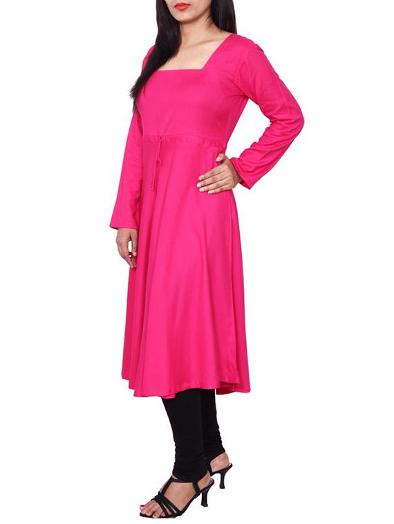 pink solid rayon kurta - 11515102 - Zoom Image - 2