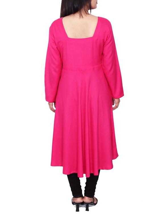 pink solid rayon kurta - 11515102 - Zoom Image - 3