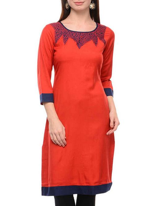 red solid rayon kurta - 11515112 - Standard Image - 1
