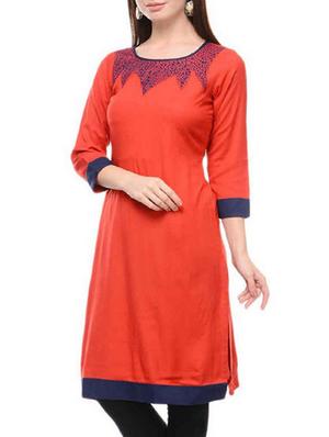 red solid rayon kurta - 11515112 - Standard Image - 2