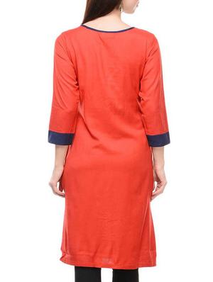 red solid rayon kurta - 11515112 - Standard Image - 3