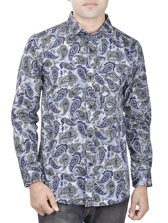 grey cotton paisley print casual shirt - 11517997 - Zoom Image - 1