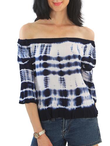 dark blue viscose off shoulder top - 11519035 - Very Small Image - 1