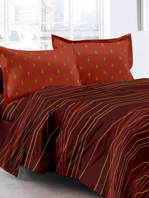 brown & stripes design 100% organic double bedsheet with 2 pillow covers - 11519142 - Standard Image - 1