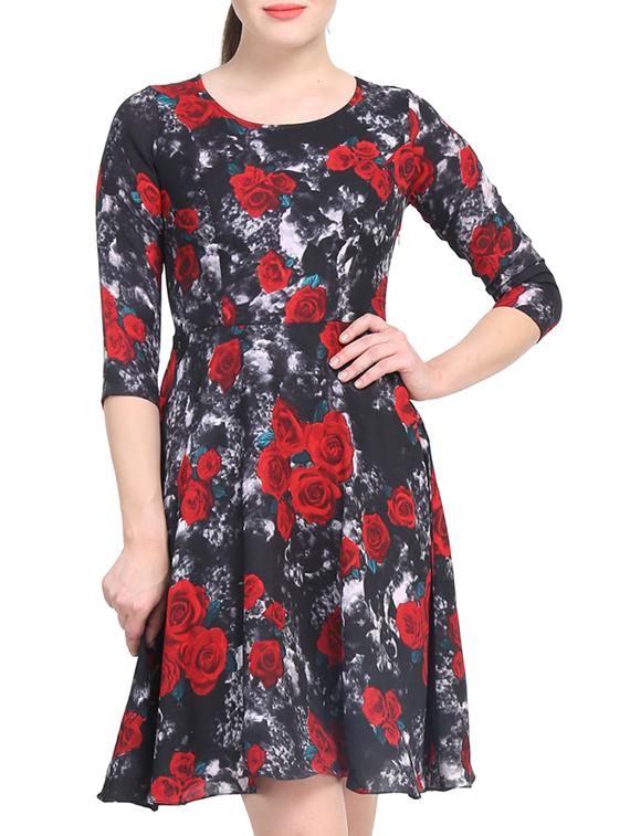 round neck floral a-line dress - 11519463 - Zoom Image - 1