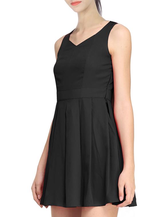 pleated solid a-line dress - 11519475 - Zoom Image - 2
