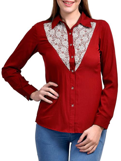 contrast lace detail long sleeved shirt - 11519522 - Standard Image - 1