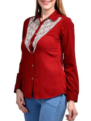 contrast lace detail long sleeved shirt - 11519522 - Standard Image - 2