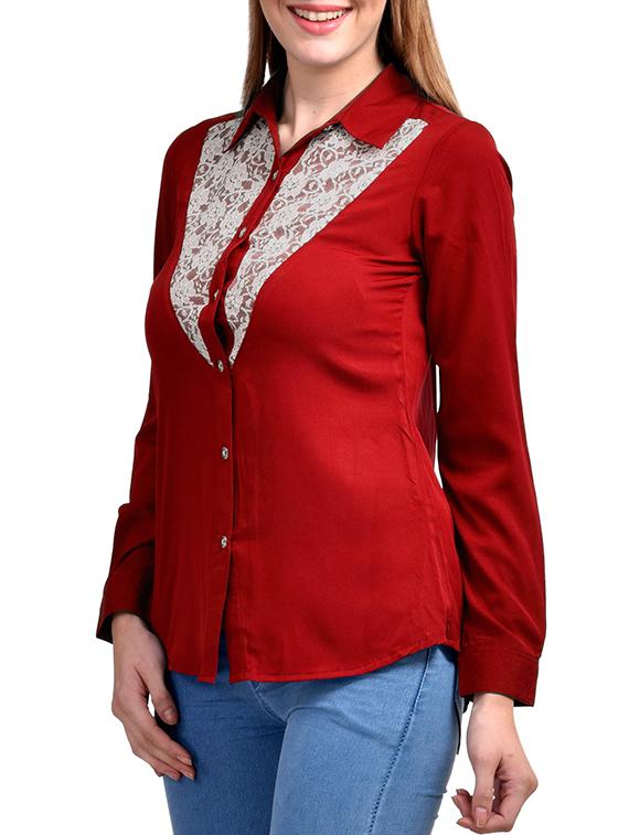 contrast lace detail long sleeved shirt - 11519522 - Zoom Image - 2