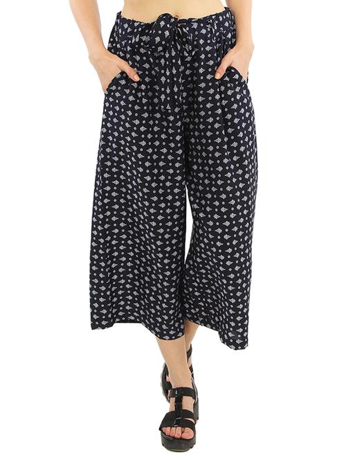 dark blue polyester printed palazzo - 11522331 - Very Small Image - 1