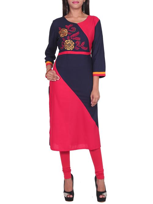 blue rayon embroidered kurta - 11524240 - Standard Image - 1