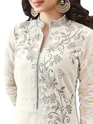 white cotton unstitched suit - 11525971 - Standard Image - 2