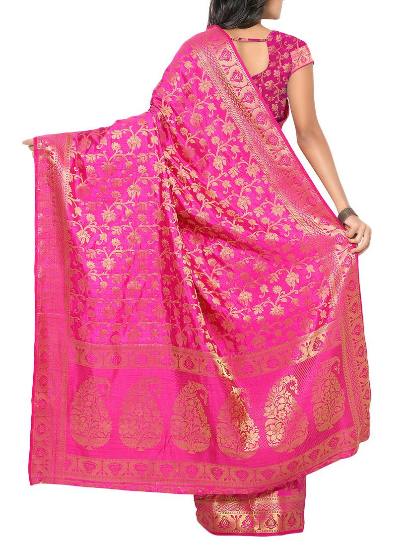 pink silk saree with blouse - 11528059 - Zoom Image - 2