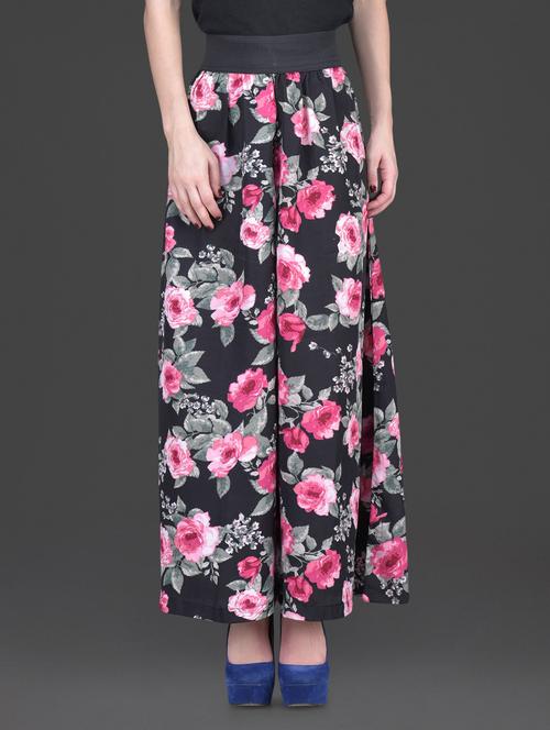 flowers printed poly crepe palazzos - 1152971 - Standard Image - 1