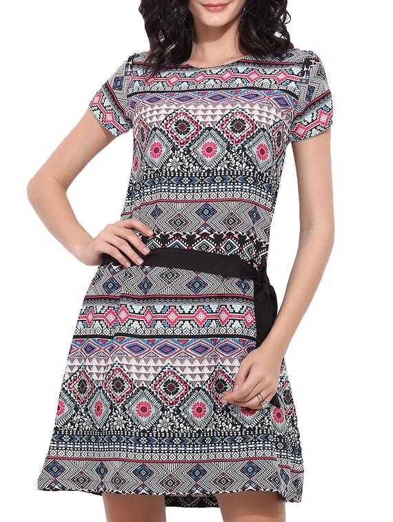black printed belted dress - 11532390 - Zoom Image - 1