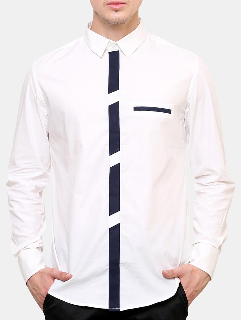white and black colour block cotton casual shirt - 11536285 - Zoom Image - 1